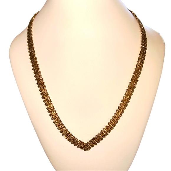 Vintage Italian Vermeil Gold Over Sterling Silver Chevron Chain 17 Inches - Picture 1 of 9